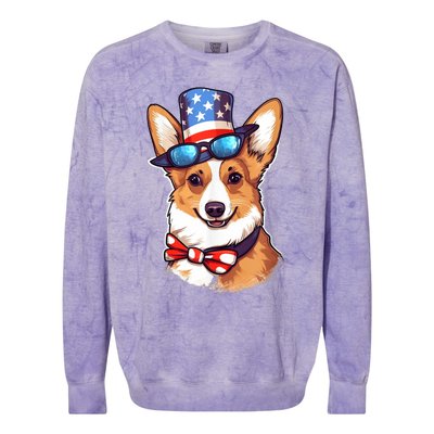 Atriotic Corgi Dog Fourth Of July 4th America Flag Colorblast Crewneck Sweatshirt