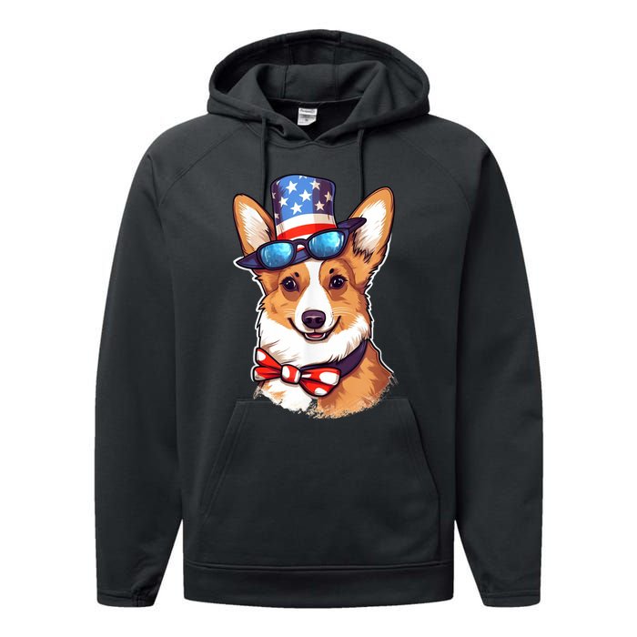 Atriotic Corgi Dog Fourth Of July 4th America Flag Performance Fleece Hoodie