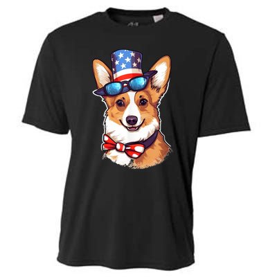 Atriotic Corgi Dog Fourth Of July 4th America Flag Cooling Performance Crew T-Shirt