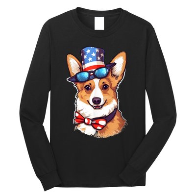 Atriotic Corgi Dog Fourth Of July 4th America Flag Long Sleeve Shirt