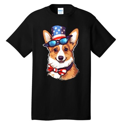 Atriotic Corgi Dog Fourth Of July 4th America Flag Tall T-Shirt