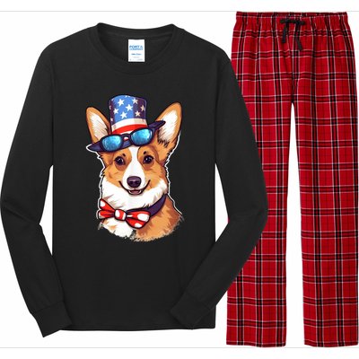 Atriotic Corgi Dog Fourth Of July 4th America Flag Long Sleeve Pajama Set