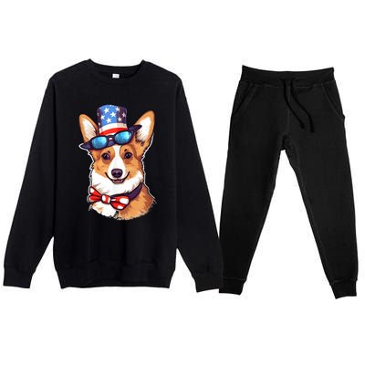 Atriotic Corgi Dog Fourth Of July 4th America Flag Premium Crewneck Sweatsuit Set