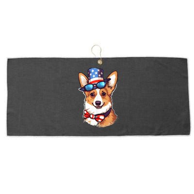 Atriotic Corgi Dog Fourth Of July 4th America Flag Large Microfiber Waffle Golf Towel