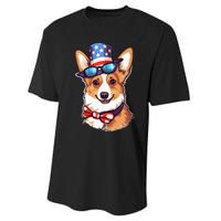 Atriotic Corgi Dog Fourth Of July 4th America Flag Performance Sprint T-Shirt