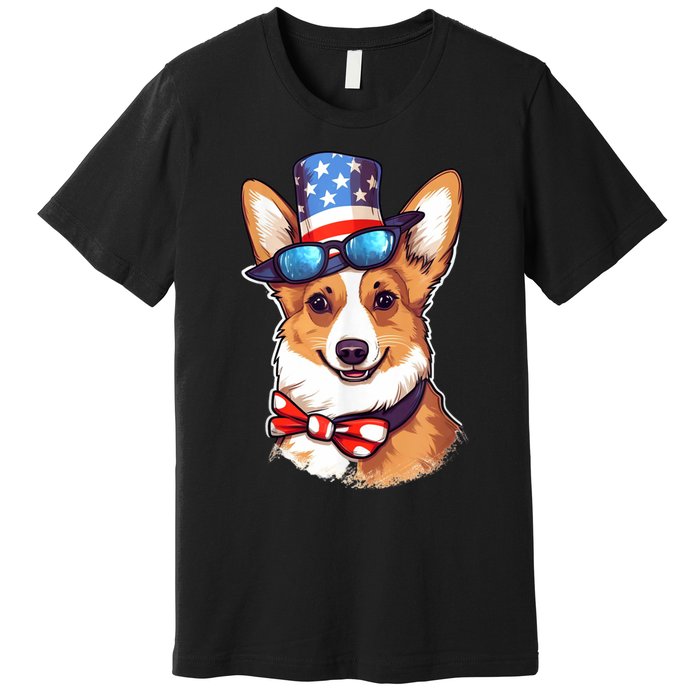 Atriotic Corgi Dog Fourth Of July 4th America Flag Premium T-Shirt