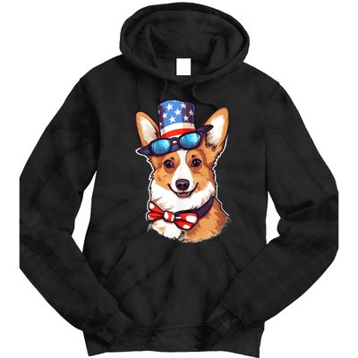 Atriotic Corgi Dog Fourth Of July 4th America Flag Tie Dye Hoodie