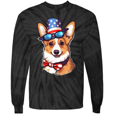 Atriotic Corgi Dog Fourth Of July 4th America Flag Tie-Dye Long Sleeve Shirt