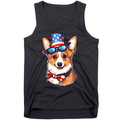 Atriotic Corgi Dog Fourth Of July 4th America Flag Tank Top