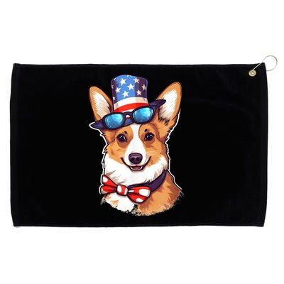 Atriotic Corgi Dog Fourth Of July 4th America Flag Grommeted Golf Towel