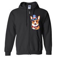 Atriotic Corgi Dog Fourth Of July 4th America Flag Full Zip Hoodie