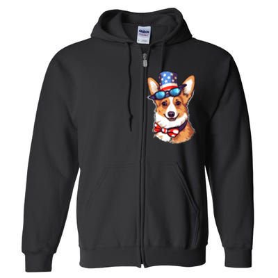 Atriotic Corgi Dog Fourth Of July 4th America Flag Full Zip Hoodie