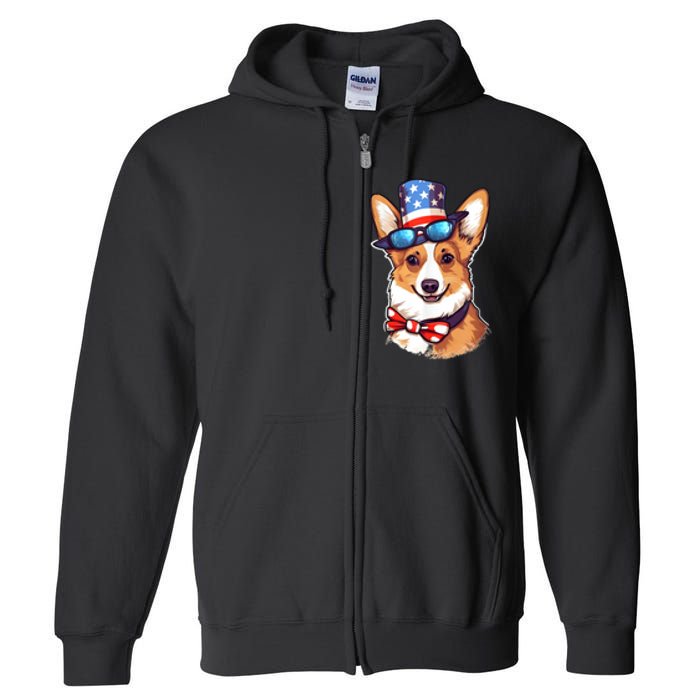 Atriotic Corgi Dog Fourth Of July 4th America Flag Full Zip Hoodie