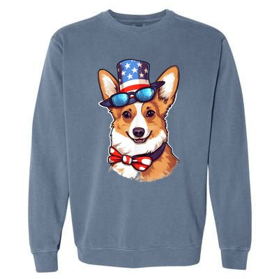 Atriotic Corgi Dog Fourth Of July 4th America Flag Garment-Dyed Sweatshirt