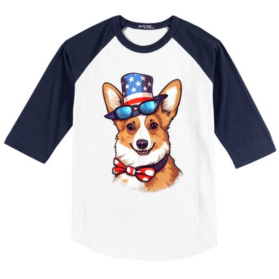 Atriotic Corgi Dog Fourth Of July 4th America Flag Baseball Sleeve Shirt