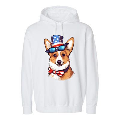 Atriotic Corgi Dog Fourth Of July 4th America Flag Garment-Dyed Fleece Hoodie