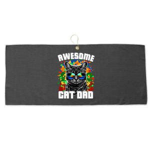 Awesome Cat Dad Featuring Sunglasses Funny Cat Lover Large Microfiber Waffle Golf Towel