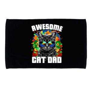 Awesome Cat Dad Featuring Sunglasses Funny Cat Lover Microfiber Hand Towel