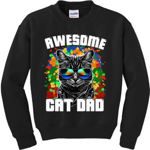 Awesome Cat Dad Featuring Sunglasses Funny Cat Lover Kids Sweatshirt