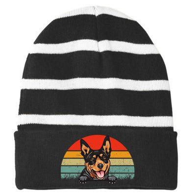 Australian Cattle Dog Vintage Distressed Retro Style Striped Beanie with Solid Band