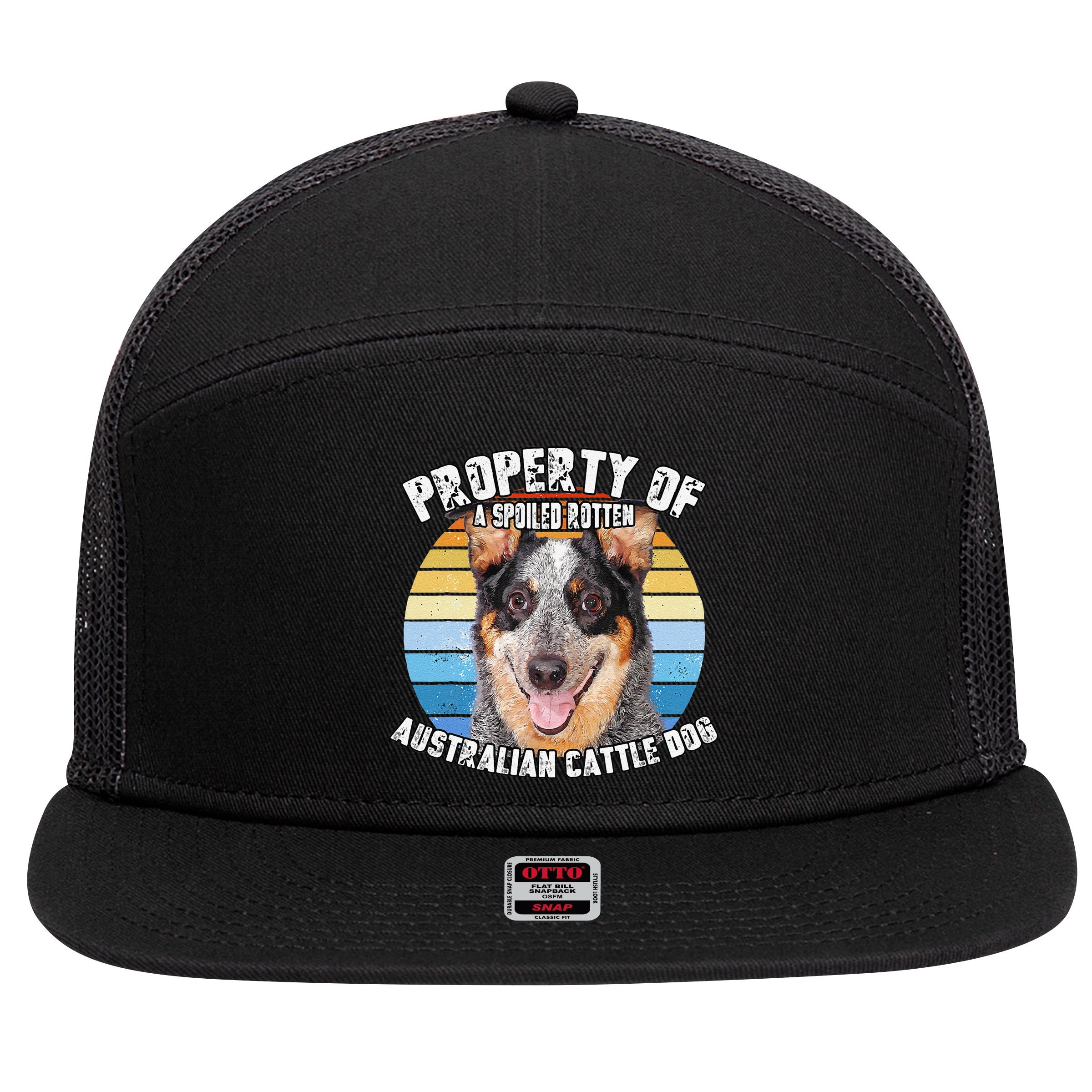 Australian Cattle Dog Blue Retro Property Of Cute Dog 7 Panel Mesh Trucker Snapback Hat