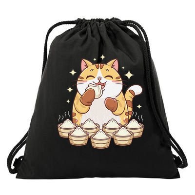 A Cat Enjoying A Dumpling Chopstick Wrap Cuisine Drawstring Bag
