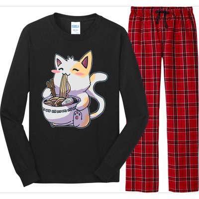 Anime Cat Eating Ramen Long Sleeve Pajama Set