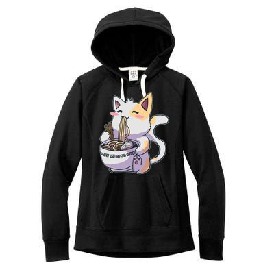 Anime Cat Eating Ramen Women's Fleece Hoodie