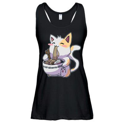 Anime Cat Eating Ramen Ladies Essential Flowy Tank