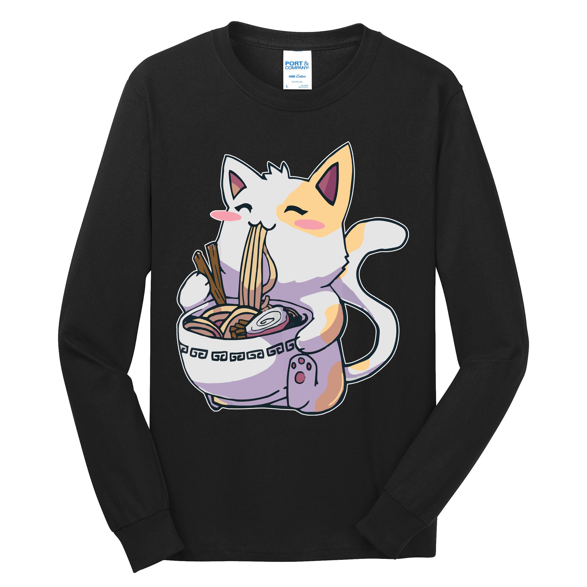 Anime Cat Eating Ramen Tall Long Sleeve T-Shirt