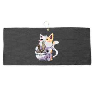 Anime Cat Eating Ramen Large Microfiber Waffle Golf Towel