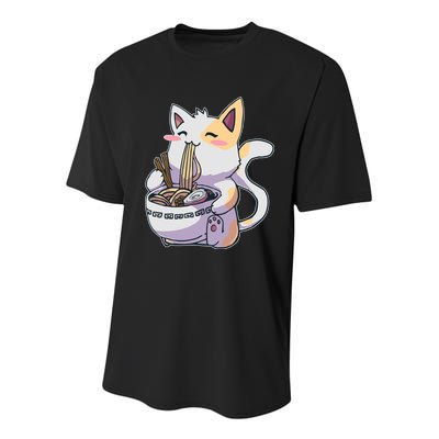 Anime Cat Eating Ramen Youth Performance Sprint T-Shirt