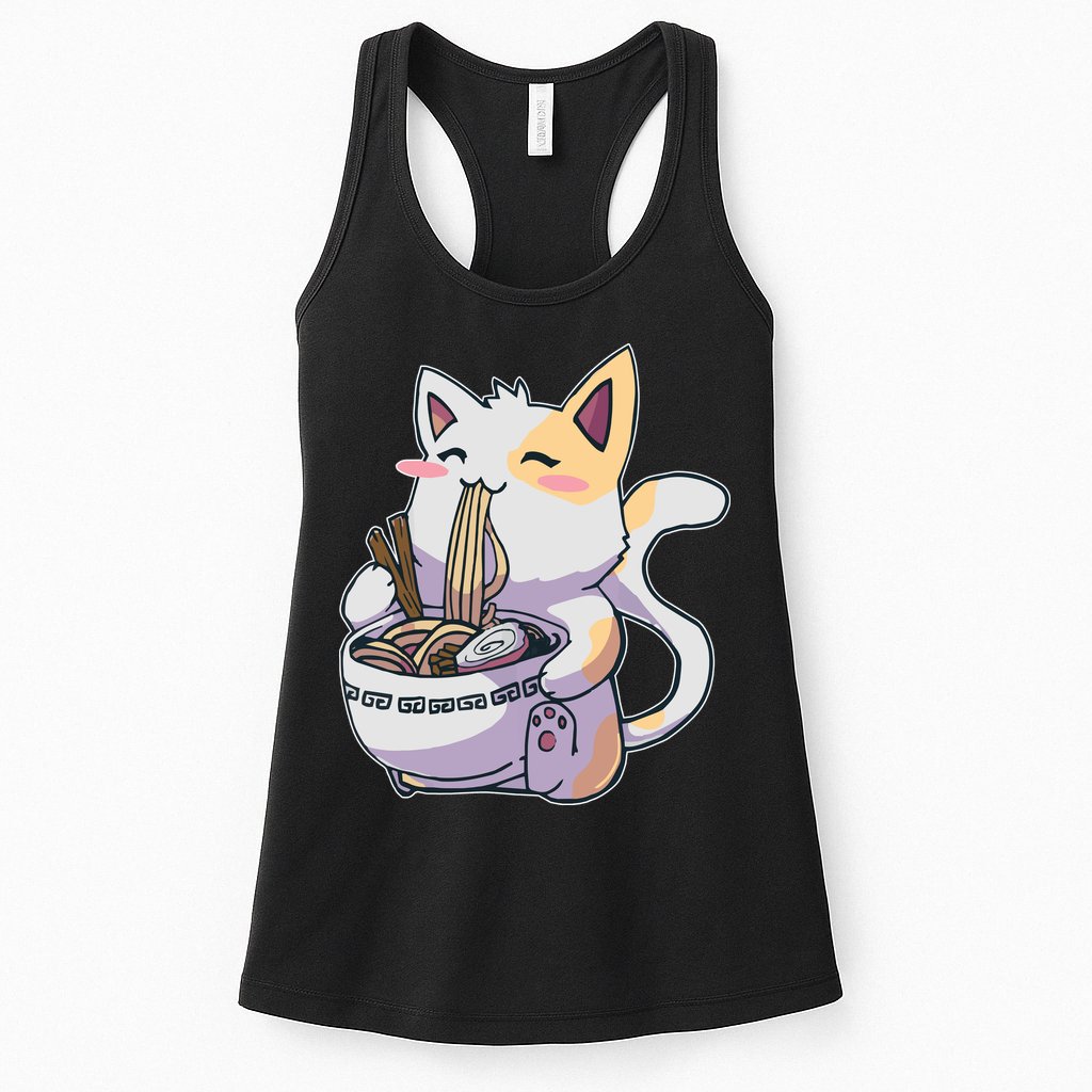 Anime Cat Eating Ramen Womens Tank Top