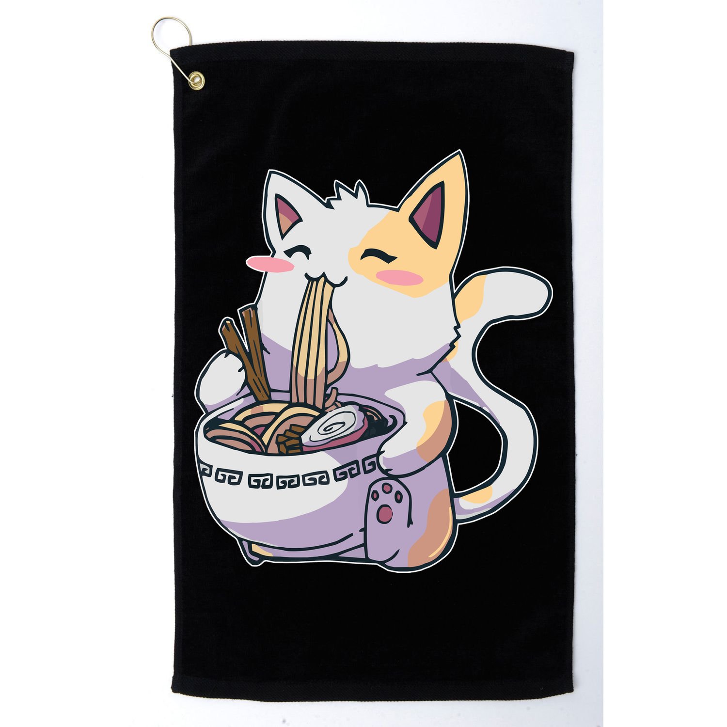 Anime Cat Eating Ramen Golf Towel