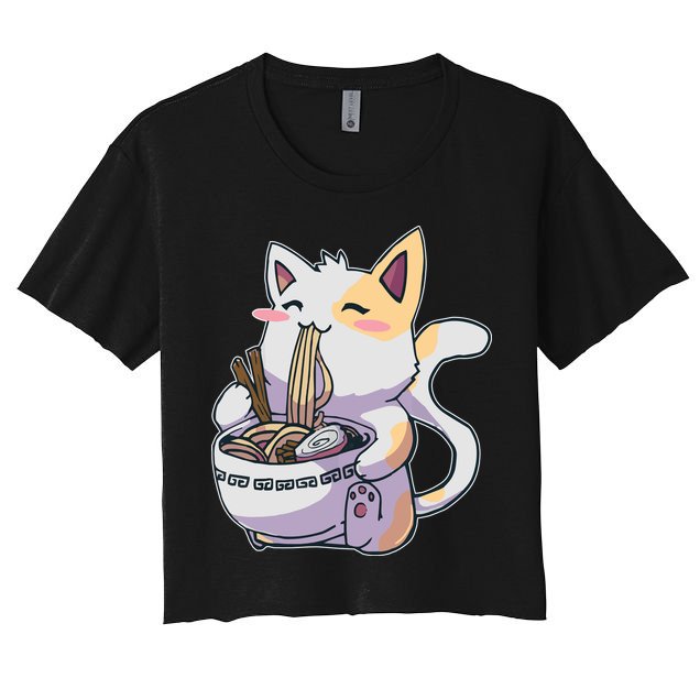 Anime Cat Eating Ramen Crop Top