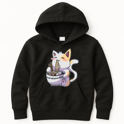Anime Cat Eating Ramen Kids Hoodie