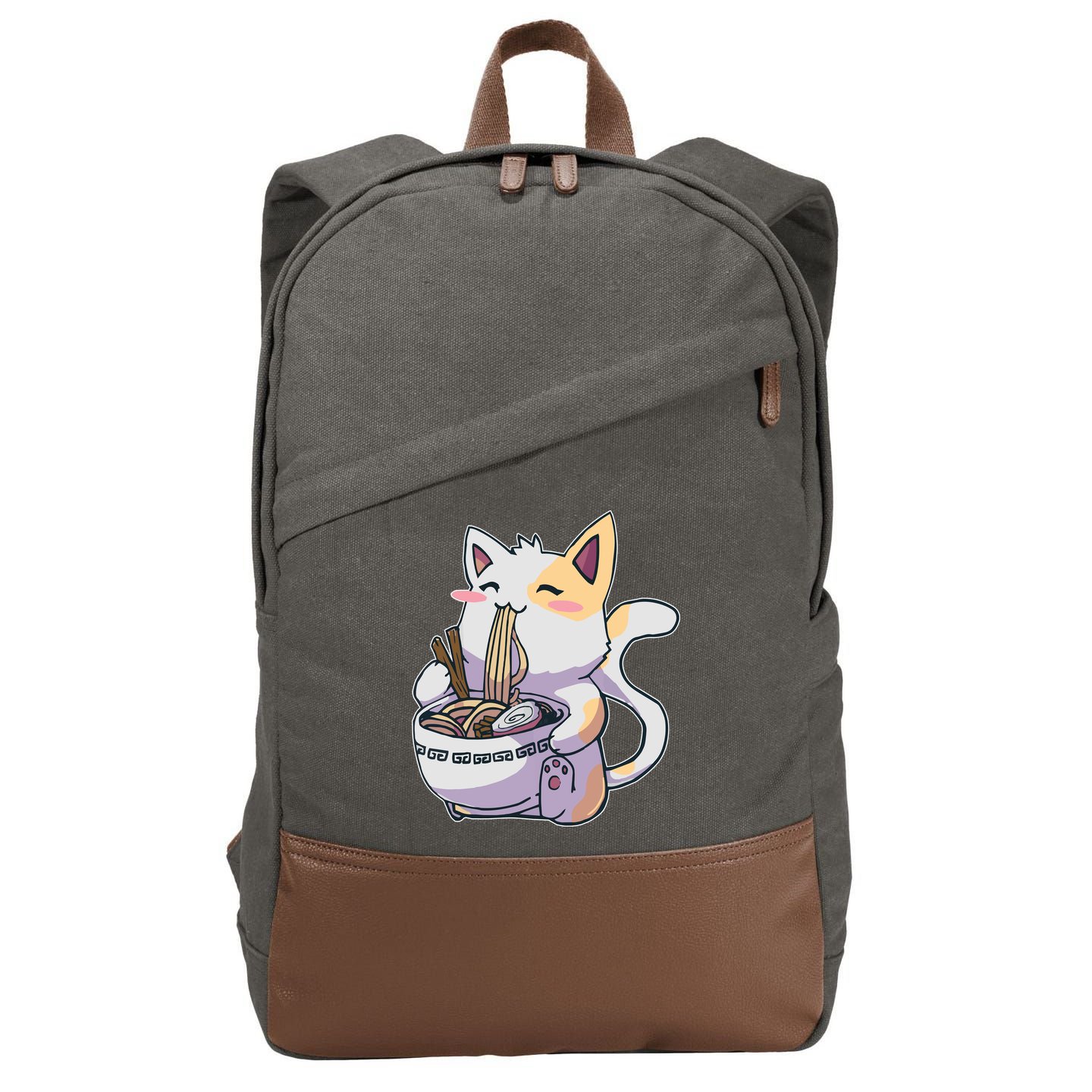 Anime Cat Eating Ramen Cotton Canvas Backpack