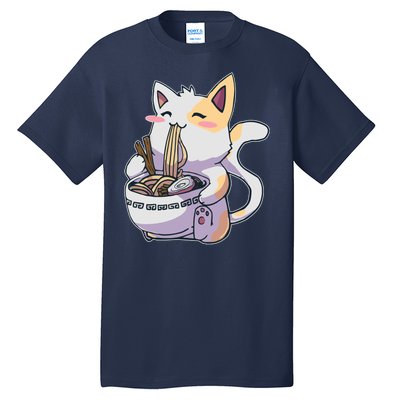 Anime Cat Eating Ramen Tall T-Shirt