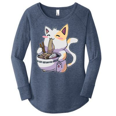 Anime Cat Eating Ramen Women's Perfect Tri Tunic Long Sleeve Shirt