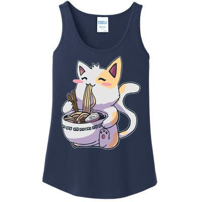 Anime Cat Eating Ramen Ladies Essential Tank