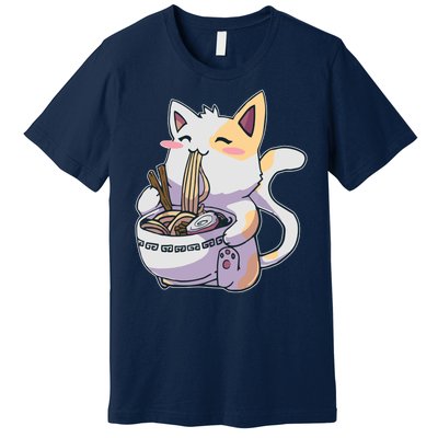 Anime Cat Eating Ramen Premium T-Shirt