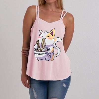 Anime Cat Eating Ramen Women's Strappy Tank