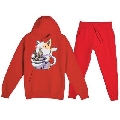 Anime Cat Eating Ramen Premium Hooded Sweatsuit Set