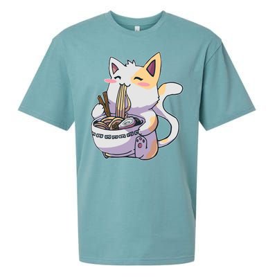 Anime Cat Eating Ramen Sueded Cloud Jersey T-Shirt