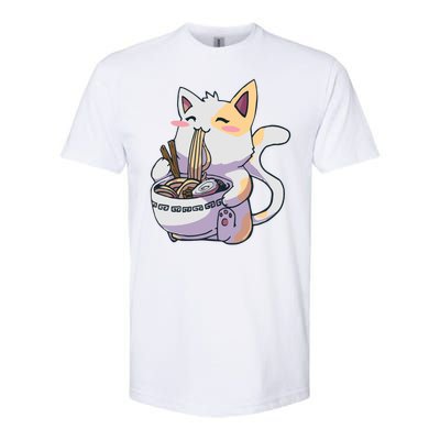 Anime Cat Eating Ramen Softstyle® CVC T-Shirt