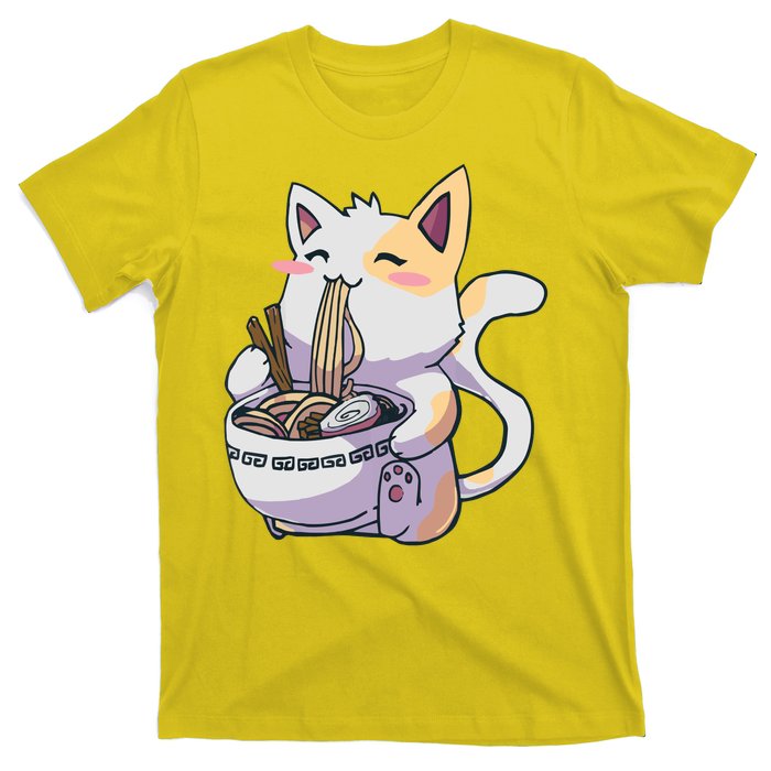 Anime Cat Eating Ramen T-Shirt