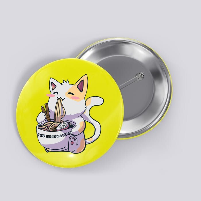 Anime Cat Eating Ramen Button