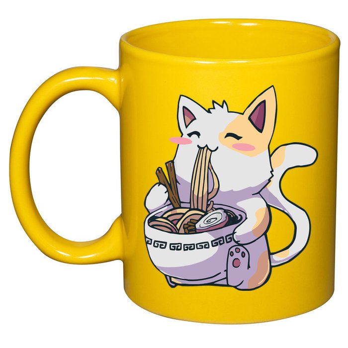 Anime Cat Eating Ramen 11oz C Handle Ceramic Mug
