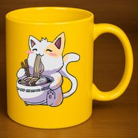 Anime Cat Eating Ramen 11oz C Handle Ceramic Mug