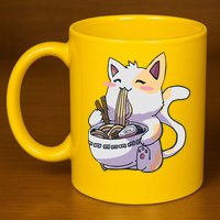 Anime Cat Eating Ramen 11oz C Handle Ceramic Mug